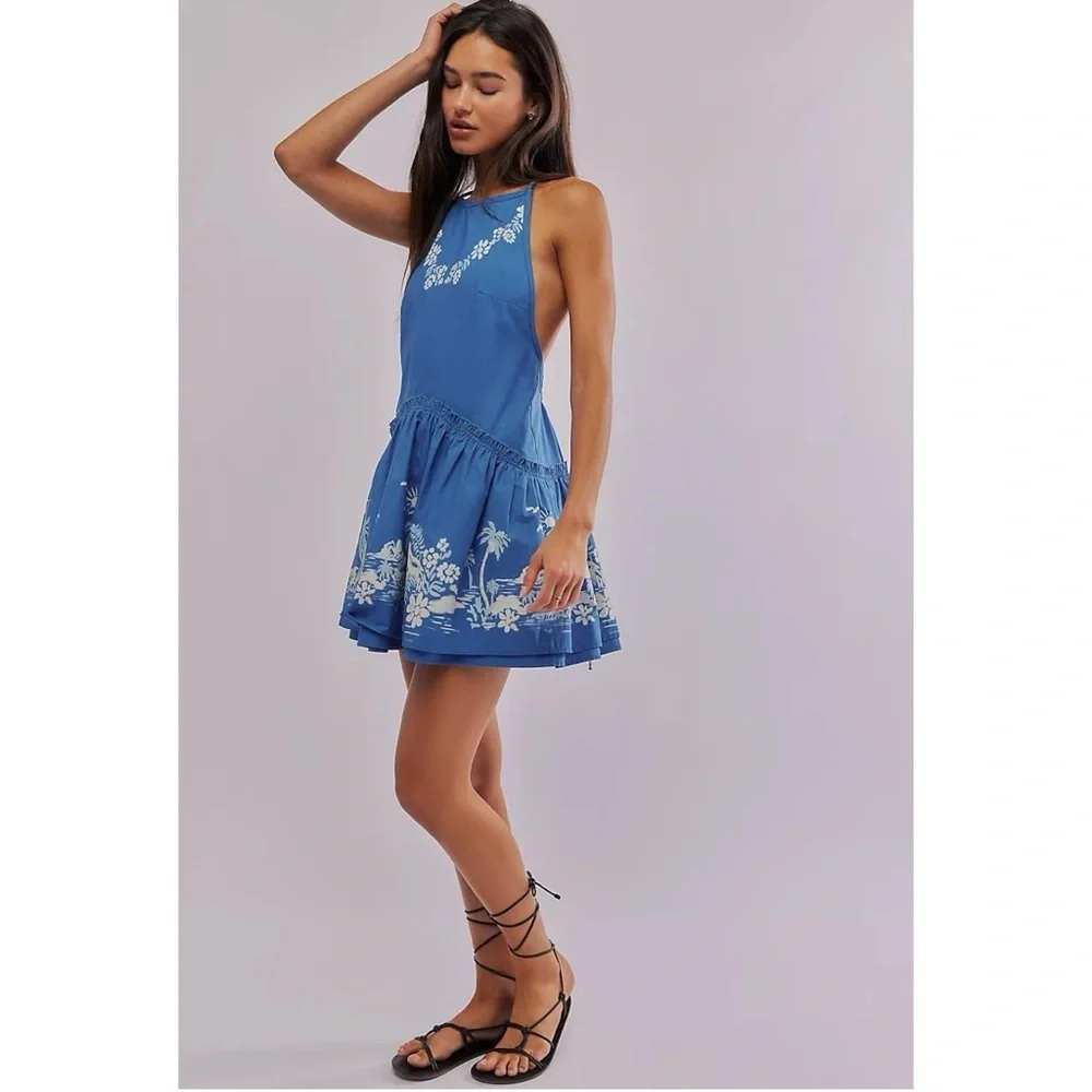 Free People Blue Floral Halter Mini Dress